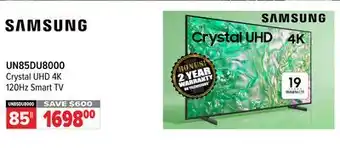 2001 Audio Video UN85DU8000 85 SAMSUNG Crystal UHD 4K 120Hz Smart TV offer