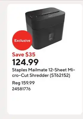 Staples Staples Mailmate 12-Sheet Micro-Cut Shredder (ST62152) offer