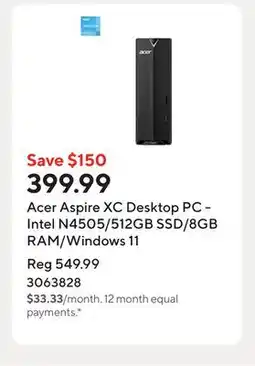 Staples Acer Aspire XC Desktop PC - Intel N4505/512GB SSD/8GB RAM/Windows 11 offer