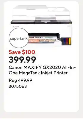 Staples Canon MAXIFY GX2020 All-In-One MegaTank Inkjet Printer offer