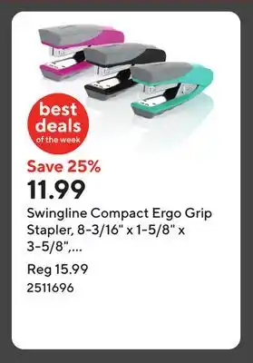 Staples Swingline Compact Ergo Grip Stapler, 8-3/16 x 1-5/8 x 3-5/8, Assorted (6447419239) offer