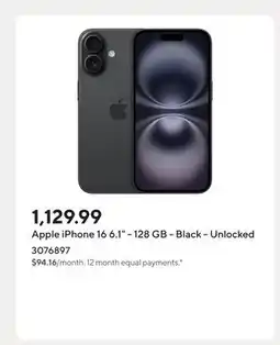 Staples Apple iPhone 16 6.1 - 128 GB - Black - Unlocked offer