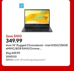 Staples Acer 14 Rugged Chromebook - Intel N100/128GB eMMC/8GB RAM/Chrome OS with 3 months of Gemini Advanced offer