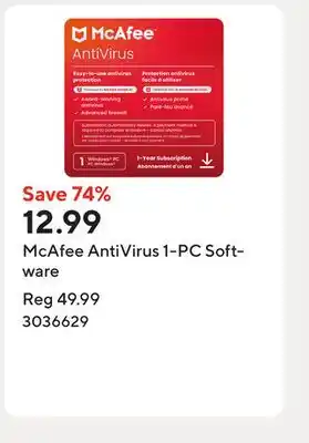 Staples McAfee AntiVirus 1-PC Software offer