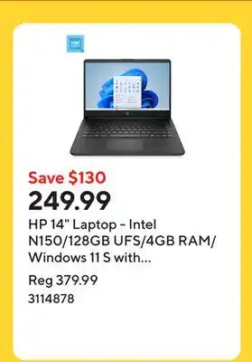 Staples HP 14 Laptop - Intel N150/128GB UFS/4GB RAM/Windows 11 S with 1-year of Microsoft 365 offer