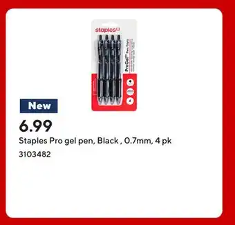Staples Staples Pro gel pen, Black , 0.7mm, 4 pk offer