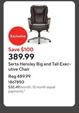 Staples Serta Hensley Big and Tall Executive Chair offer