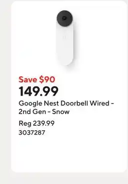 Staples Google Nest Doorbell Wired - 2nd Gen - Snow offer