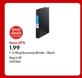 Staples 1 3-Ring Economy Binder - Black offer