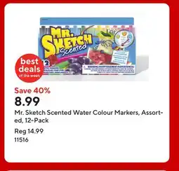 Staples Mr. Sketch Scented Water Colour Markers, Assorted, 12-Pack offer