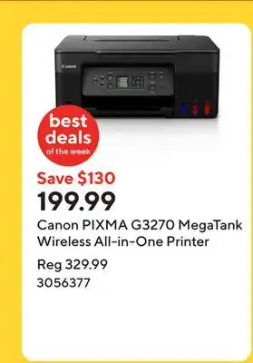Staples Canon PIXMA G3270 MegaTank Wireless All-in-One Printer offer