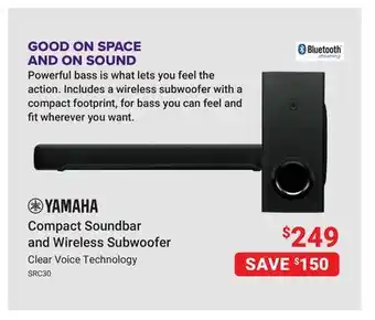 Visions Electronics Clear Voice Technology SRC30 Compact Soundbar and Wireless Subwoofer offer