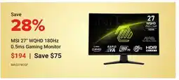 Visions Electronics MSI 27 MAG WQHD 180Hz 0.5ms 1500R Gaming Monitor offer
