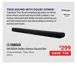 Visions Electronics YAMAHA SR-B30A Dolby Atmos Sound Bar offer