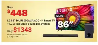 Visions Electronics LG 86 4K 120hz Smart TV + LG 2.1ch SQC1 Sound Bar System w/ Wireless Subwoofer offer