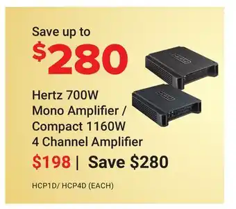 Visions Electronics Hertz 700W Mono Amplifier / Compact 1160W 4 Channel Amplifier offer
