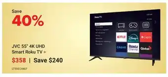 Visions Electronics JVC 55 4K UHD Smart Roku TV offer