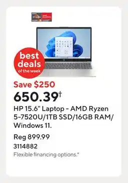 Staples HP 15.6 Laptop - AMD Ryzen 5-7520U/1TB SSD/16GB RAM/Windows 11 offer