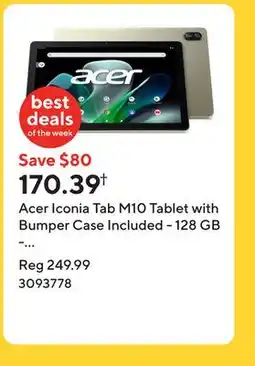 Staples Acer Iconia Tab M10 Tablet with Bumper Case Included - 128 GB - Champagne offer
