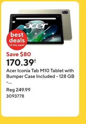 Staples Acer Iconia Tab M10 Tablet with Bumper Case Included - 128 GB - Champagne offer