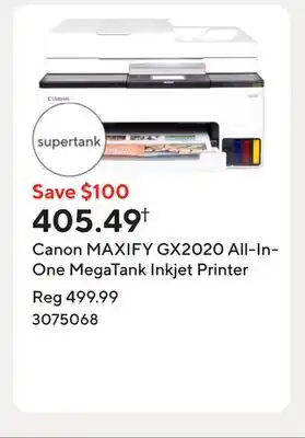 Staples Canon MAXIFY GX2020 All-In-One MegaTank Inkjet Printer offer