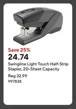 Staples Swingline Light Touch Half-Strip Stapler, 20-Sheet Capacity offer