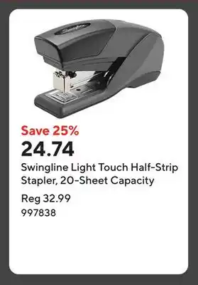 Staples Swingline Light Touch Half-Strip Stapler, 20-Sheet Capacity offer