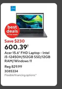 Staples Acer 15.6 FHD Laptop - Intel i5-12450H/512GB SSD/12GB RAM/Windows 11 offer