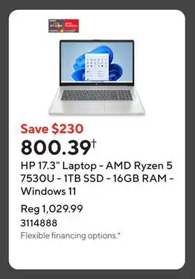Staples HP 17.3 Laptop - AMD Ryzen 5 7530U - 1TB SSD - 16GB RAM - Windows 11 offer