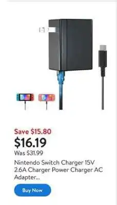 Walmart Nintendo Switch Charger 15V 2.6A Charger Power Charger AC Adapter offer
