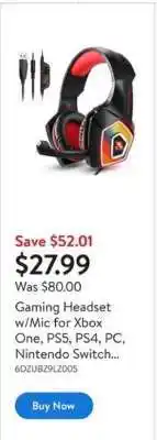 Walmart Gaming Headset w/Mic for Xbox One, PS5, PS4, PC, Nintendo Switch offer