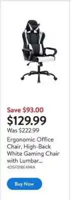 Walmart Ergonomic Office Chair, High-Back White Gaming Chair with Lumbar offer