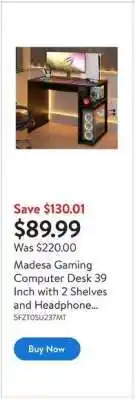 Walmart Madesa Gaming Computer Desk 39 Inch with 2 Shelves and Headphone offer