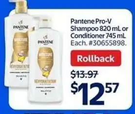 Walmart Pantene Pro-V shampoo 820 mL or Conditioner 745 mL offer
