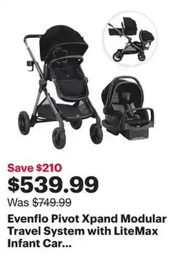 Best Buy Evenflo Pivot Xpand Modular Travel System with LiteMax Infant Car Seat - Ayrshire Black offer