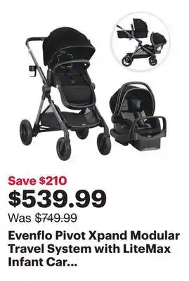 Best Buy Evenflo Pivot Xpand Modular Travel System with LiteMax Infant Car Seat - Ayrshire Black offer