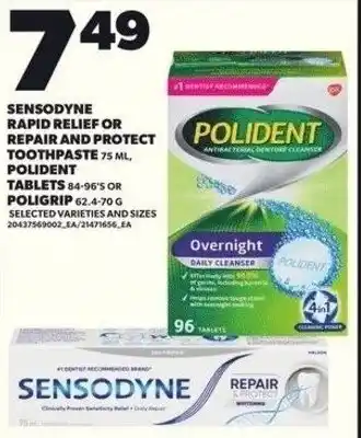Independent Grocer Sensodyne rapid relief or repair and protect toothpaste 75 ml, polident tablets or poligrip offer