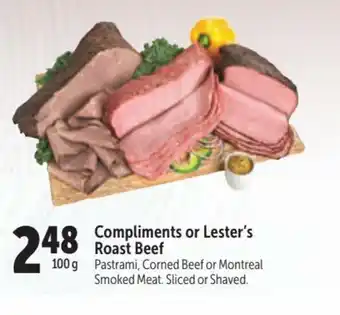 Compliments or Lester's Roast Beef