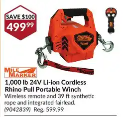 Princess Auto 1,000 lb 24V Li-ion Cordless Rhino Pull Portable Winch offer