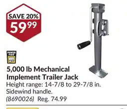 Princess Auto 5,000 lb Mechanical Implement Trailer Jack offer