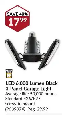 Princess Auto LED 6,000 Lumen Black 3-Panel Garage Light offer