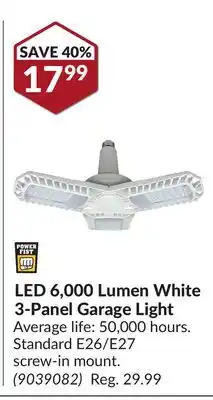 Princess Auto LED 6,000 Lumen White 3-Panel Garage Light offer