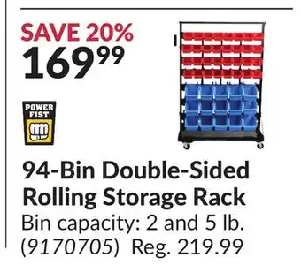 Princess Auto 94-Bin Double-Sided Rolling Storage Rack offer