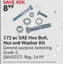Princess Auto 172 pc SAE Hex Bolt, Nut and Washer Kit offer