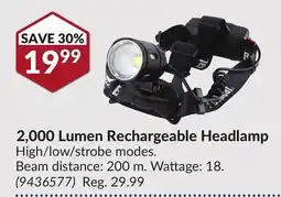 Princess Auto 2,000 Lumen Rechargeable Headlamp offer