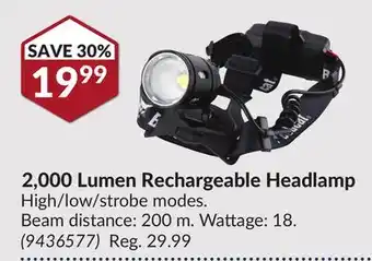 Princess Auto 2,000 Lumen Rechargeable Headlamp offer