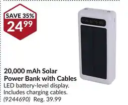 Princess Auto 20,000 mAh Solar Power Bank with Cables offer