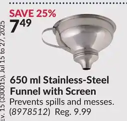 Princess Auto 650 ml Stainless-Steel Funnel with Screen offer