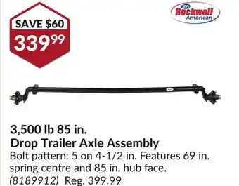 Princess Auto 3,500 lb 85 in. Drop Trailer Axle Assembly offer