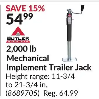 Princess Auto 2,000 lb Mechanical Implement Trailer Jack offer